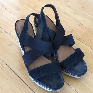 Franco Sarto Black Suede Wedge Espadrilles